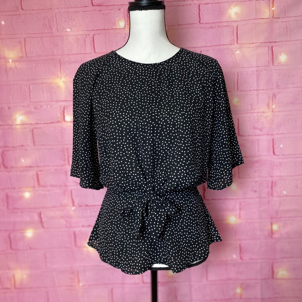 NWT Sandy & Sid Tie Waist Polka Dots Women Blouse